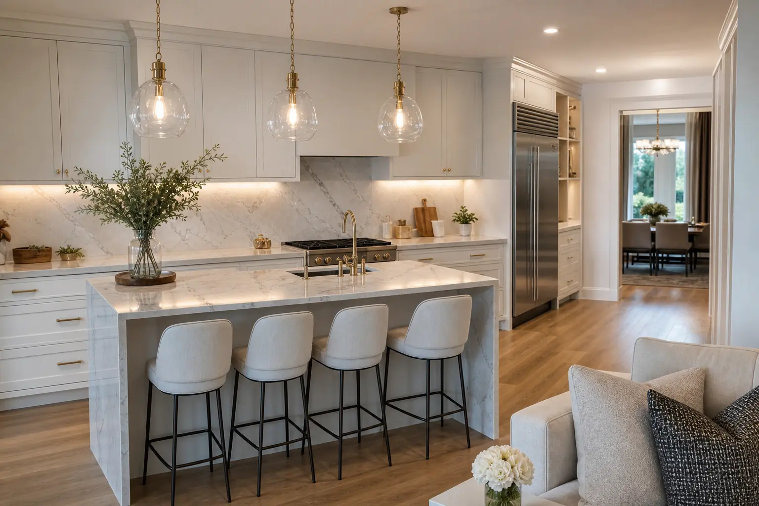 Modern L Shaped Marble Kitchen Ideas