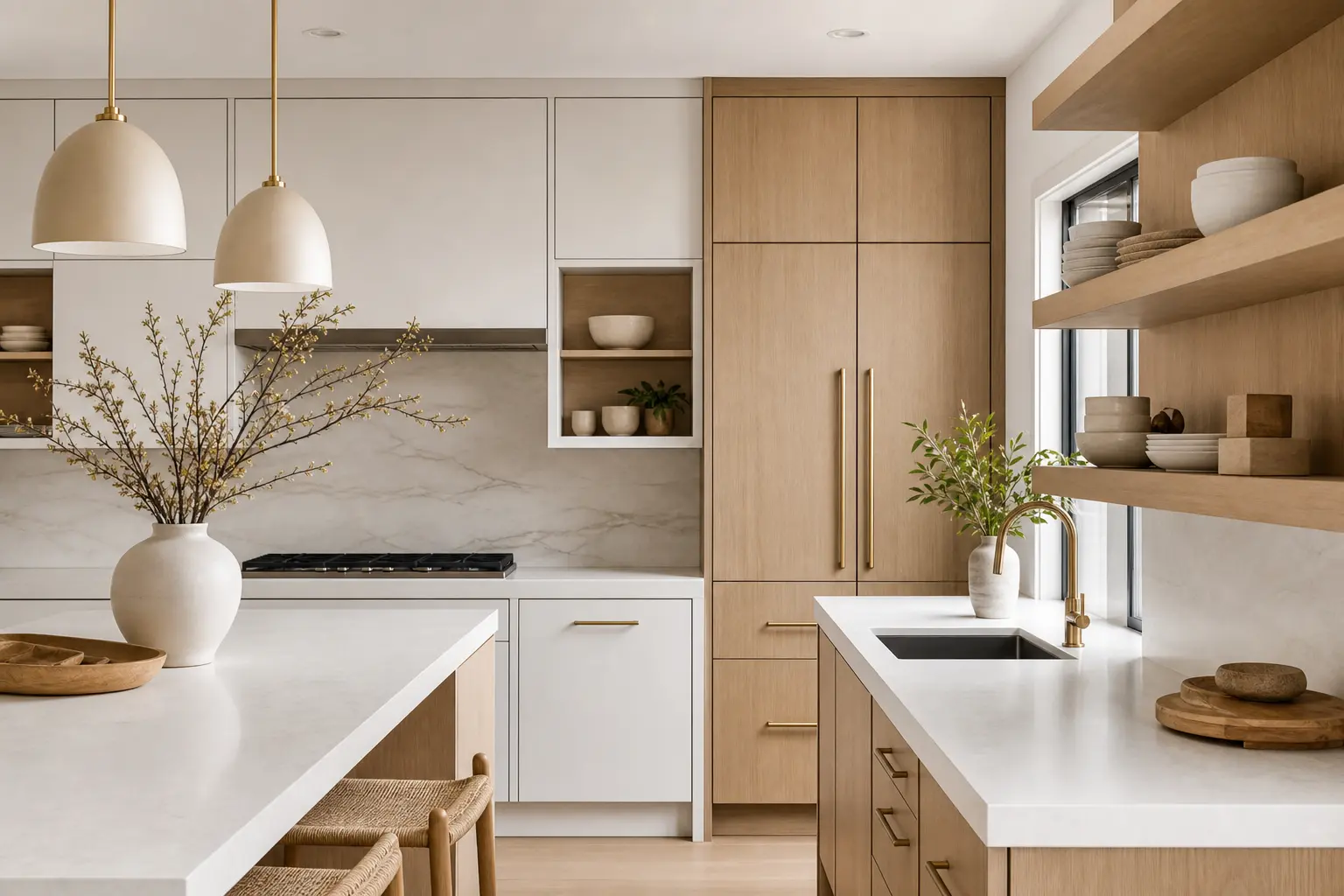 Modern White & Wood Kitchen Cabinet Design Ideas