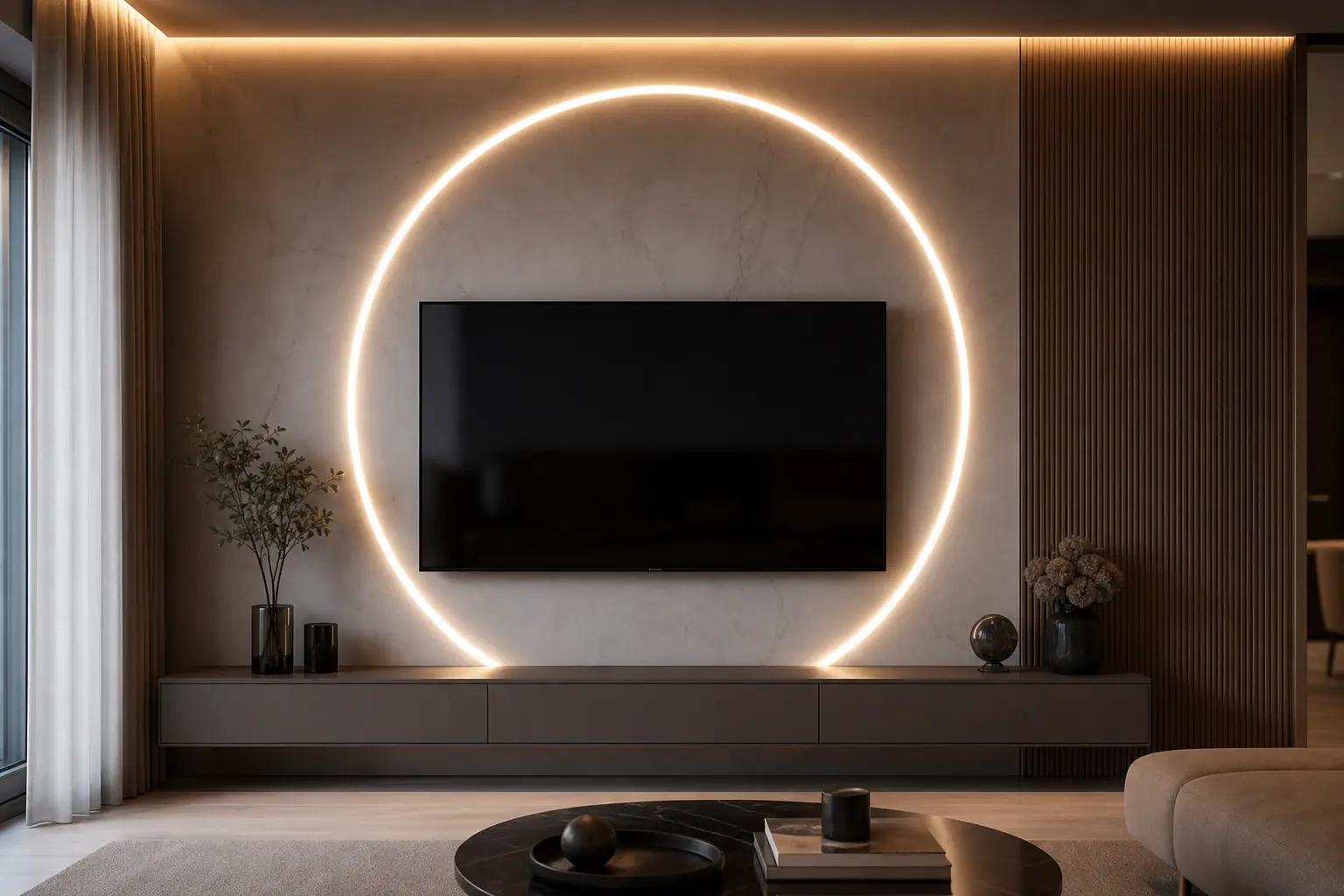 Futuristic Circular LED TV Wall Design Ideas
