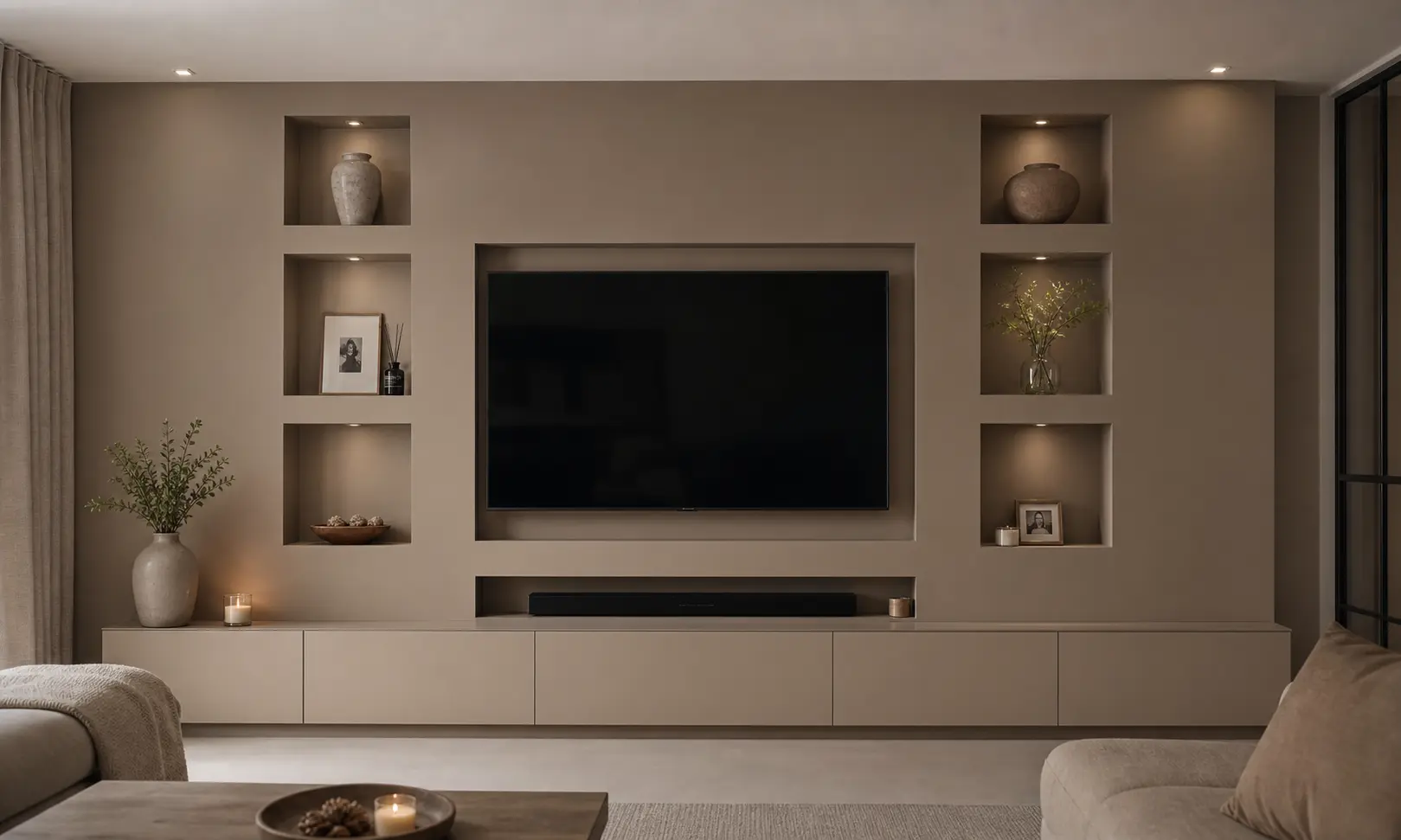 Minimalist Taupe Media Wall Ideas