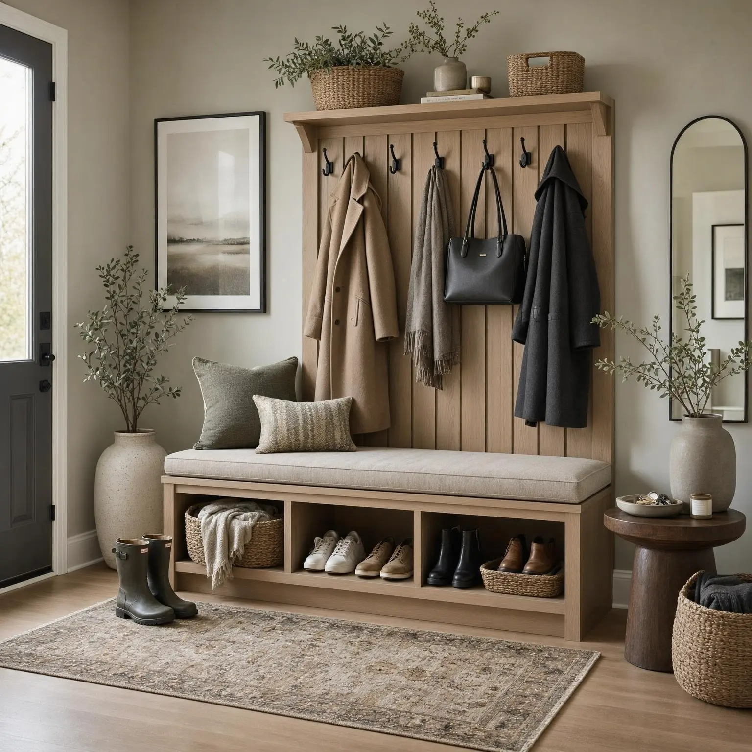 Aesthetic Entryway Shoe Storage Bench & Coat Rack
