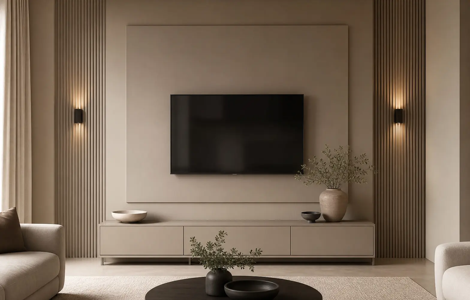 Minimalist Taupe Media Wall Ideas
