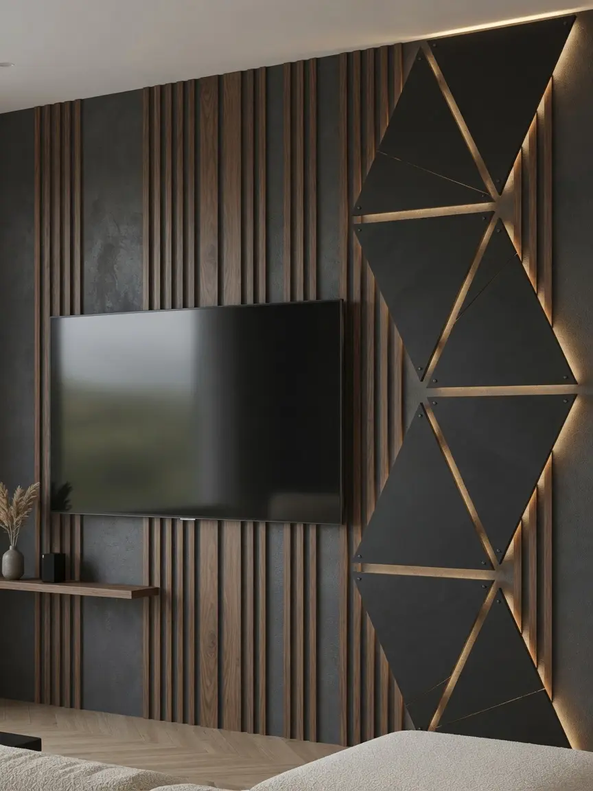 Modern TV Wall Design Ideas with Geometric Backlit Panels