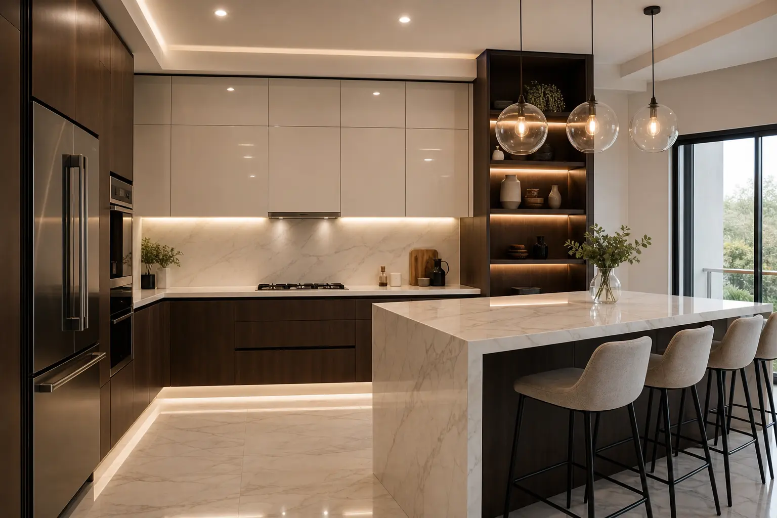 Modern L Shaped Marble Kitchen Ideas