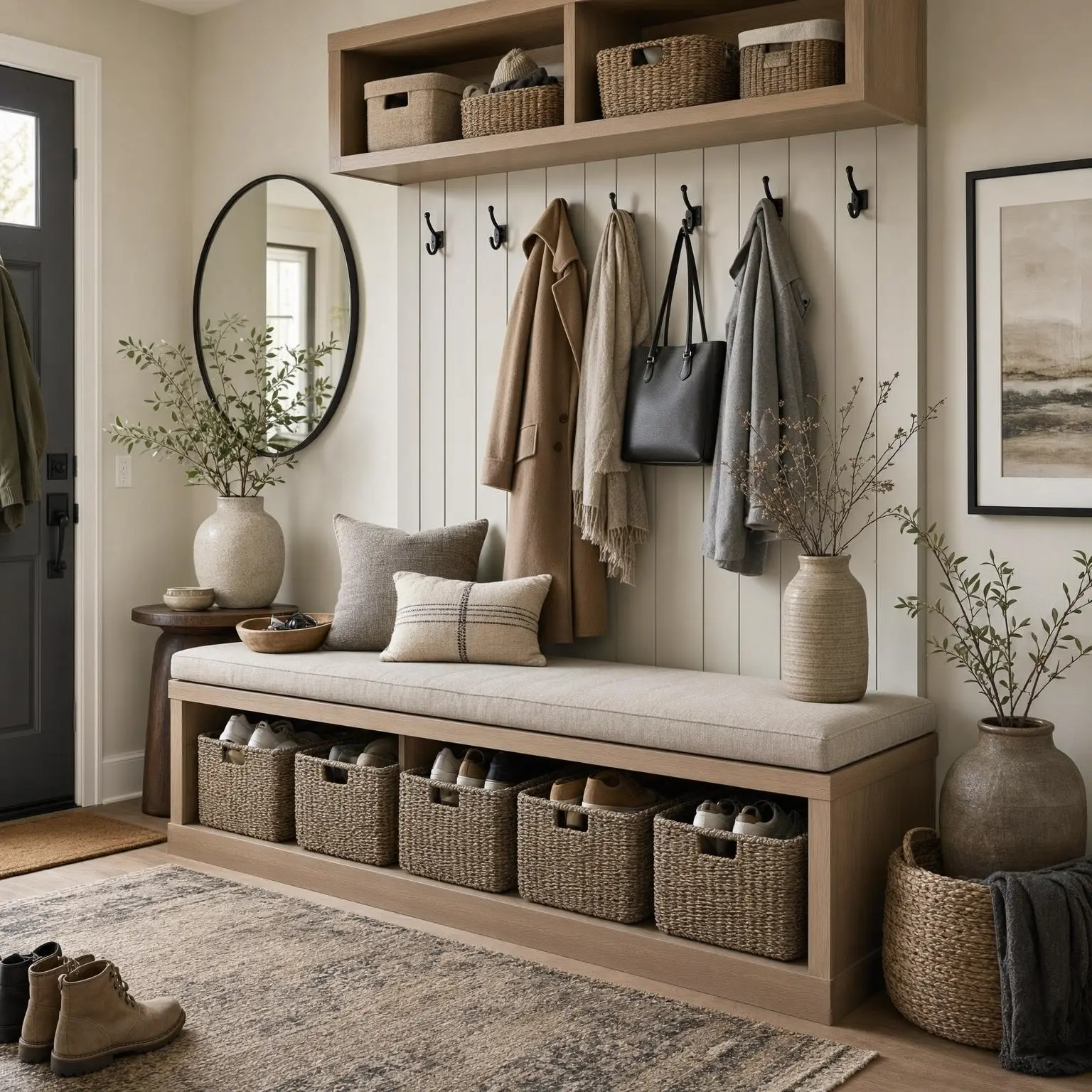 Aesthetic Entryway Shoe Storage Bench & Coat Rack