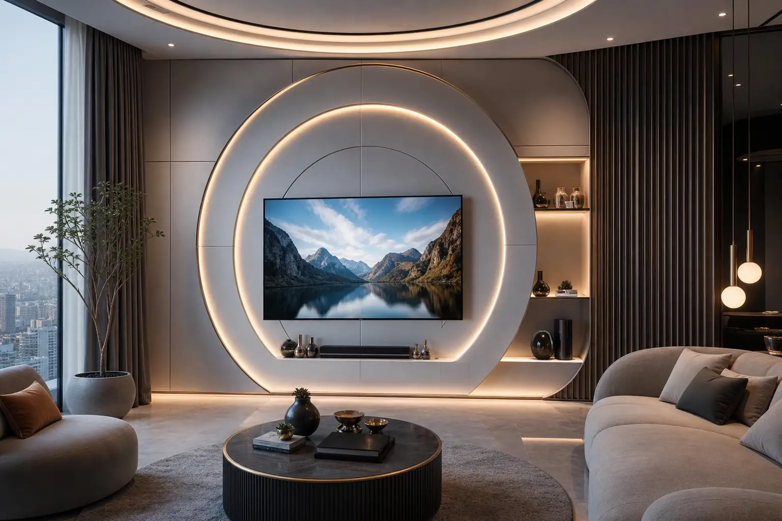 Futuristic Circular LED TV Wall Design Ideas