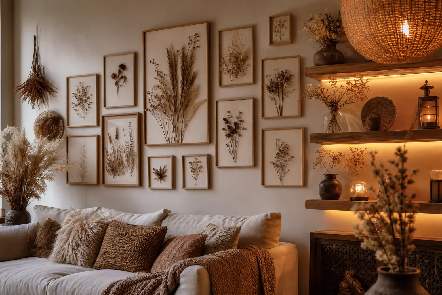 Cozy Boho Living Room Gallery Wall Ideas