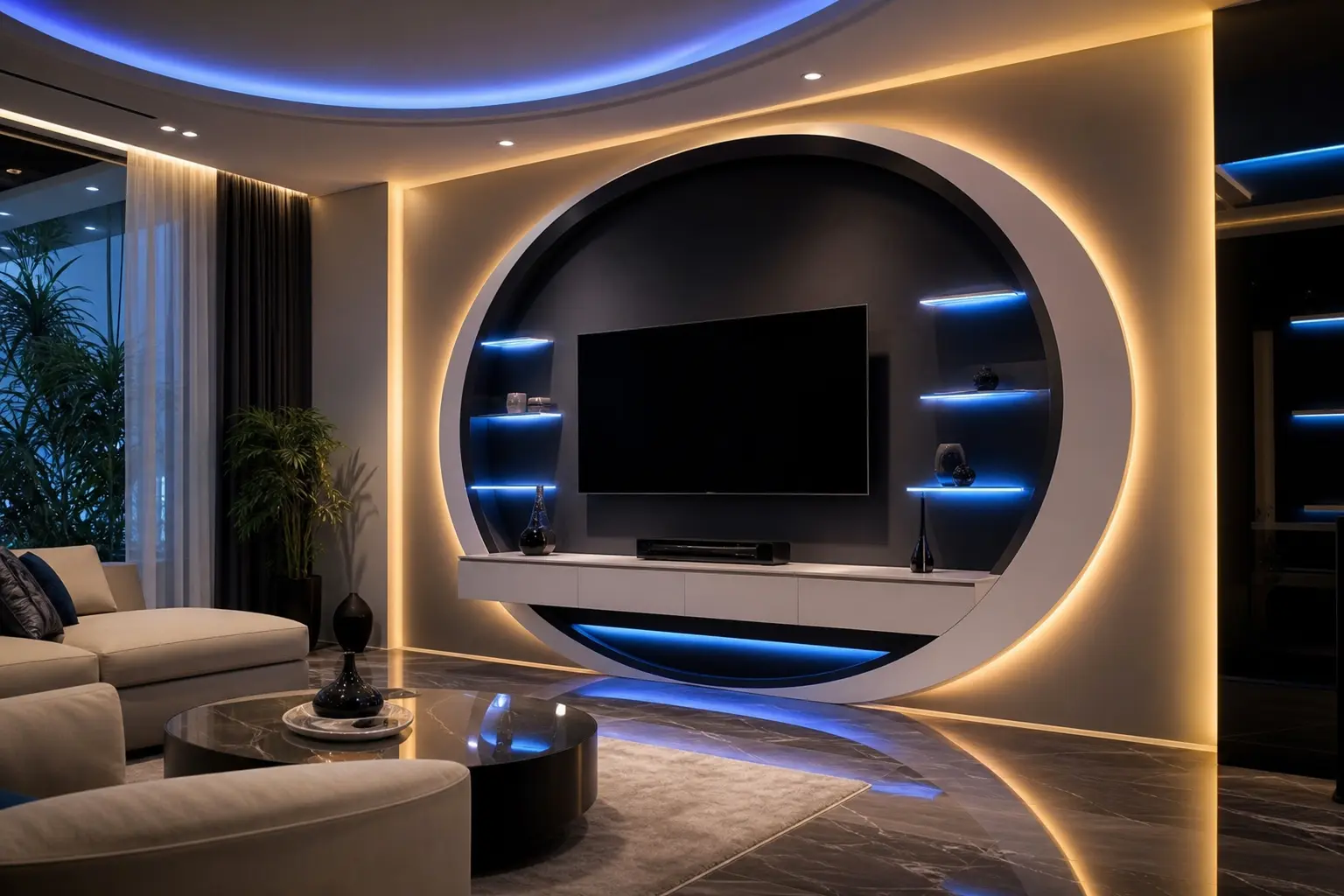 Futuristic Circular LED TV Wall Design Ideas