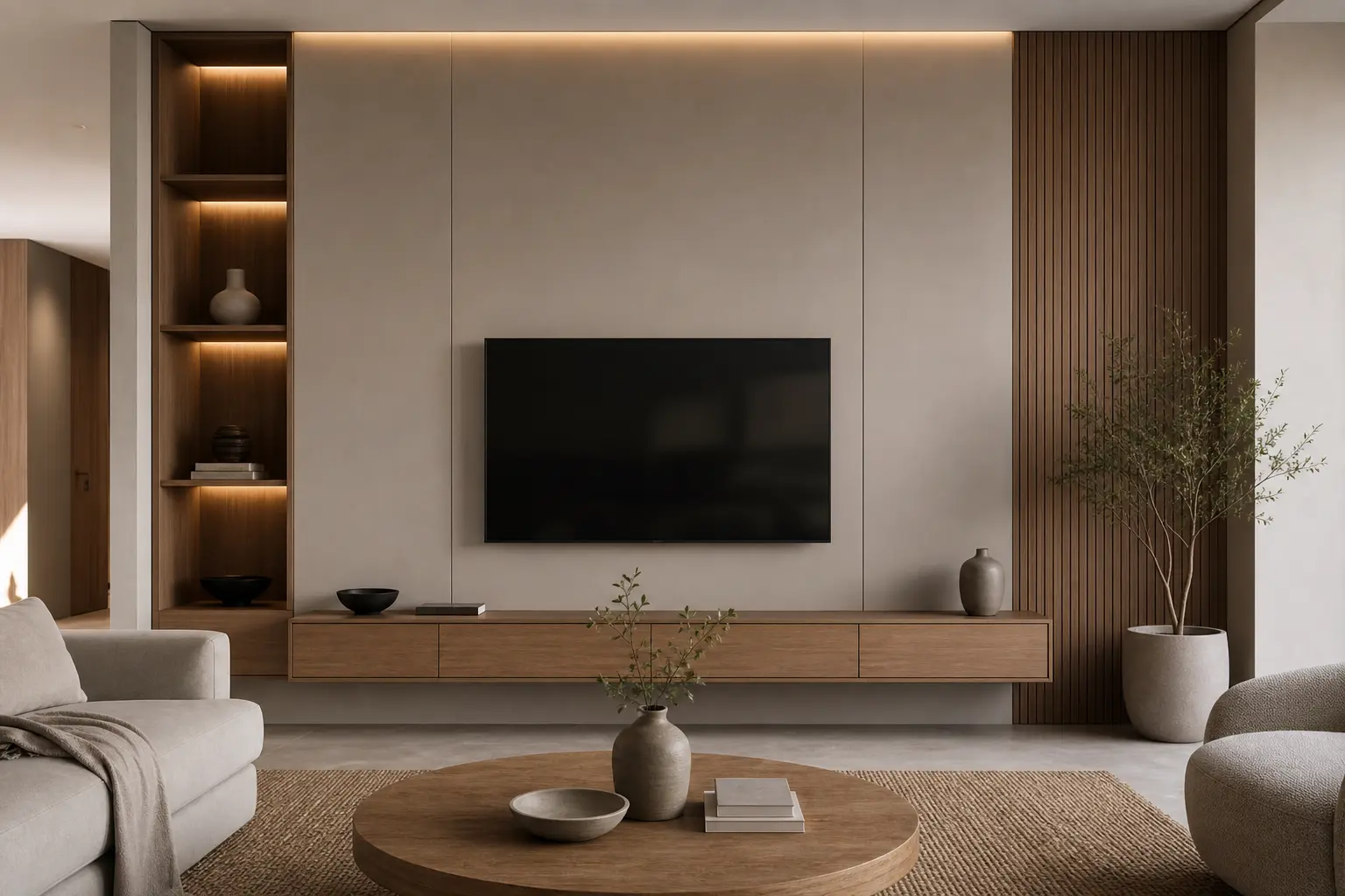 Minimalist Taupe Media Wall Ideas