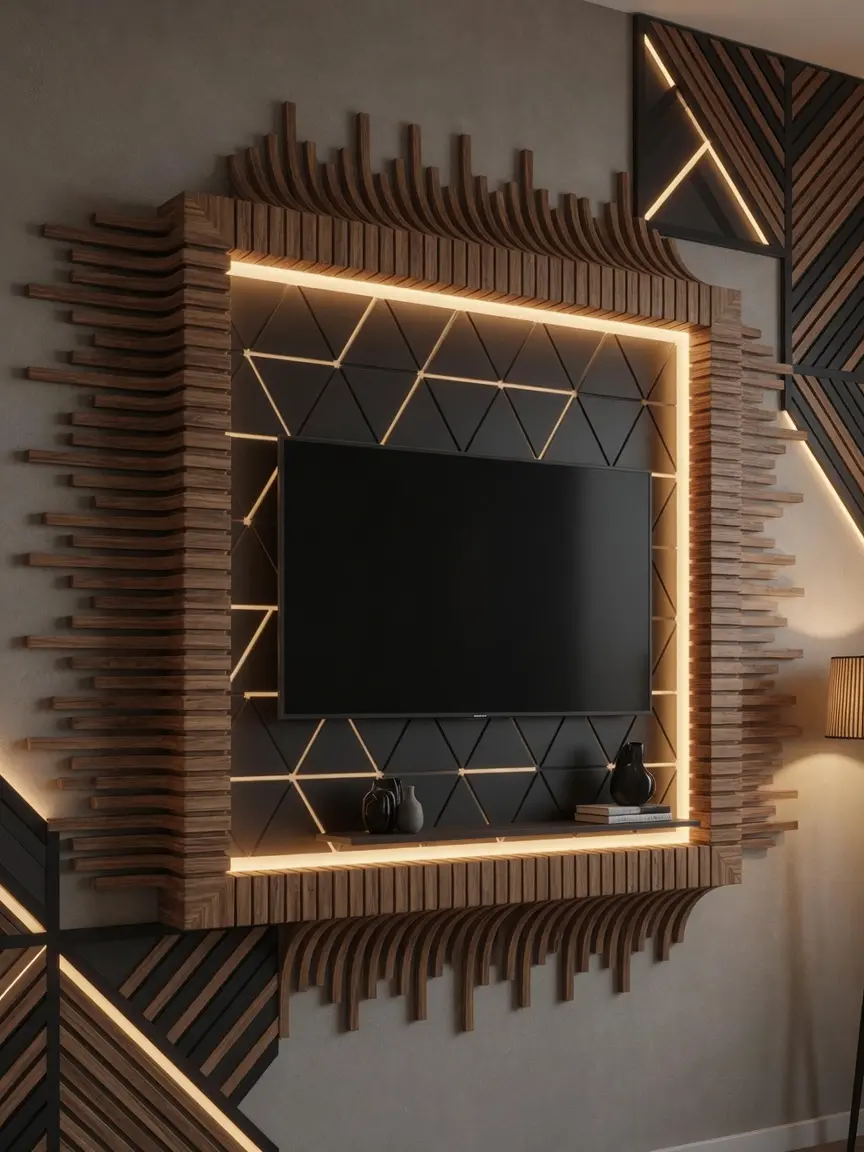 Modern TV Wall Design Ideas with Geometric Backlit Panels