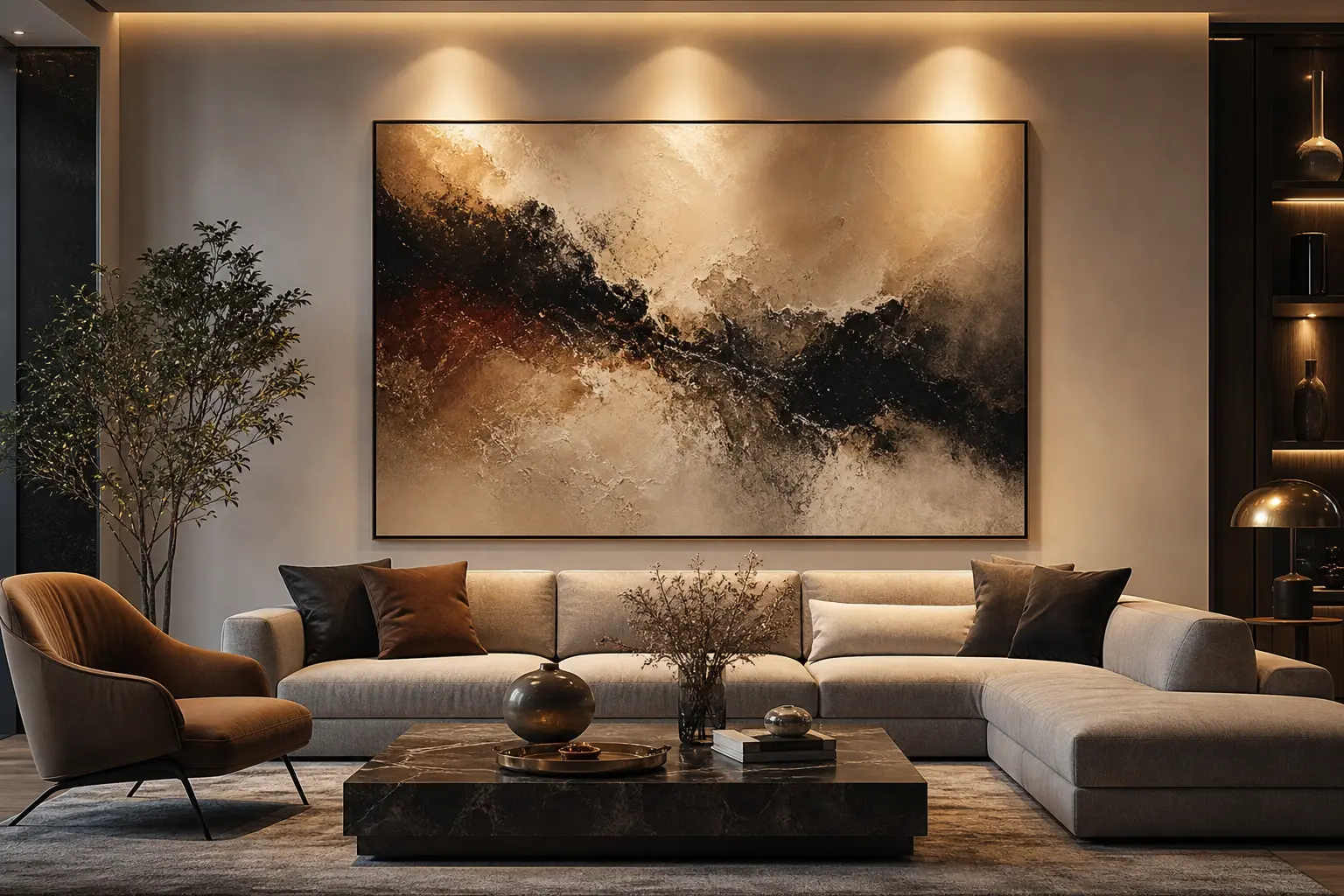 Modern Living Room Decor Ideas With Large Abstract Wall Art