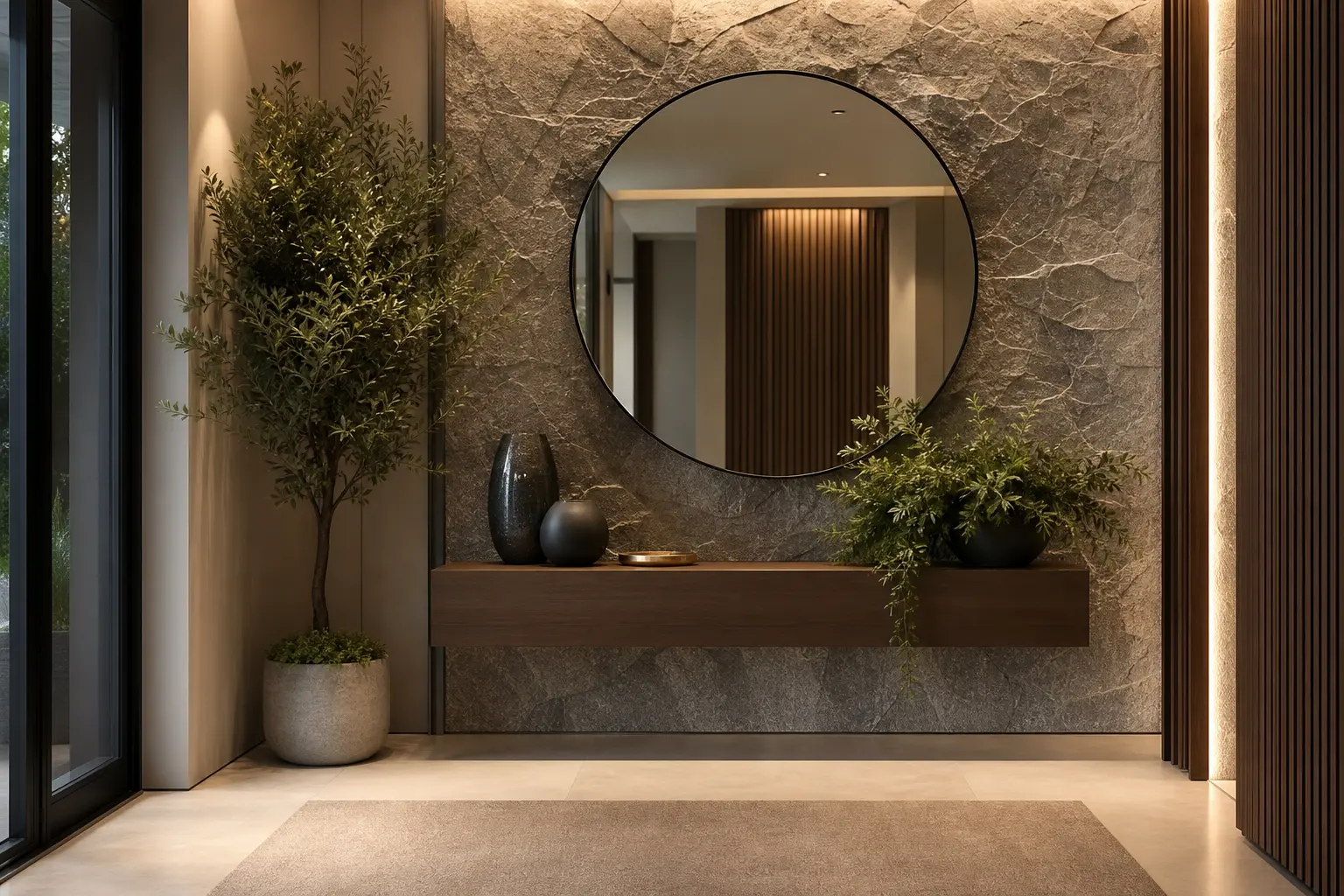 Modern Luxury Entryway Design Ideas with Stone Walls