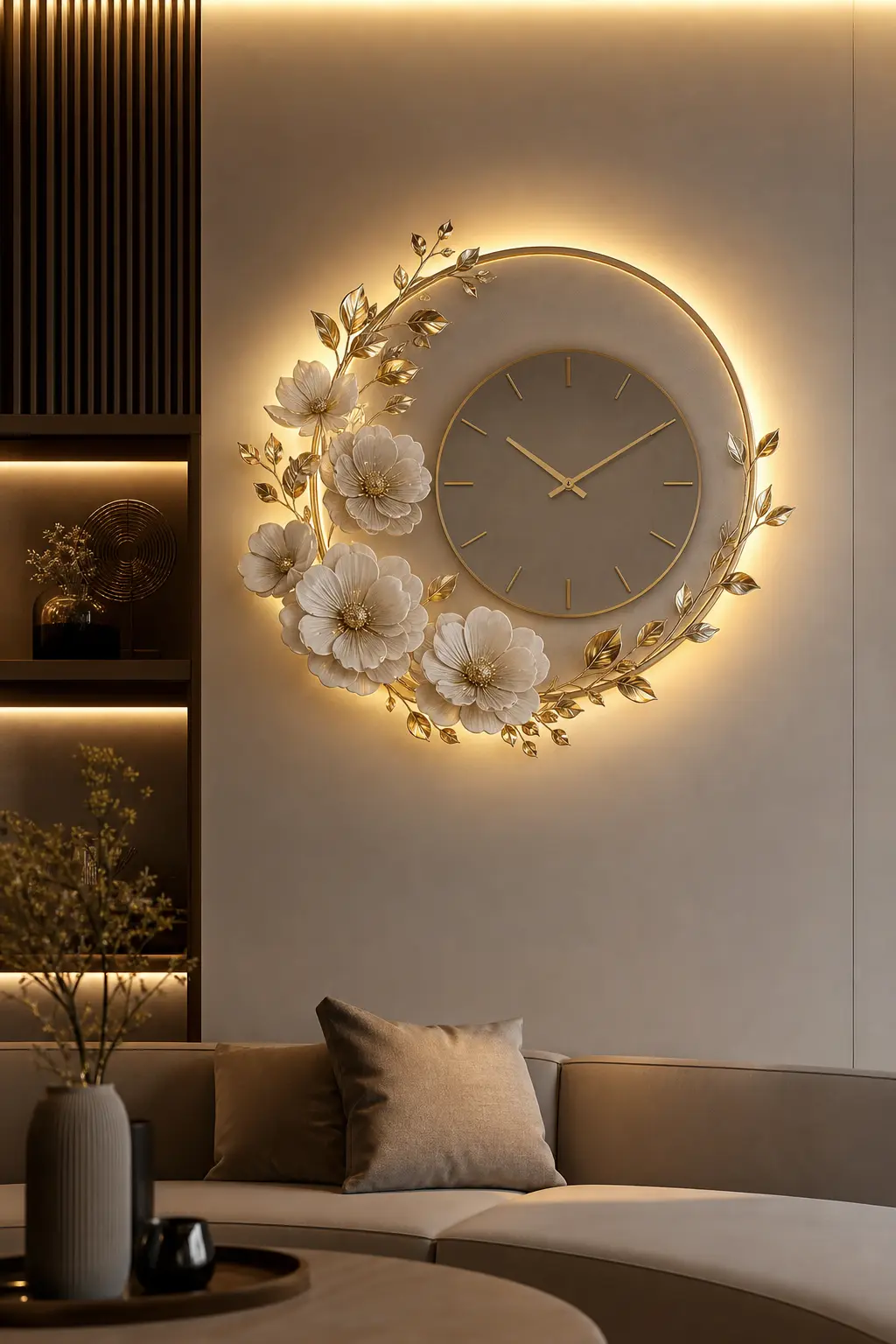 Modern Floral Wall Clock Ideas With LED Lighting