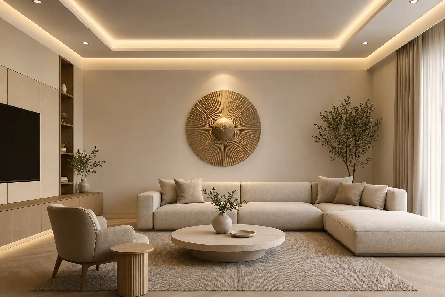 Modern Beige Minimalist Living Room Ideas