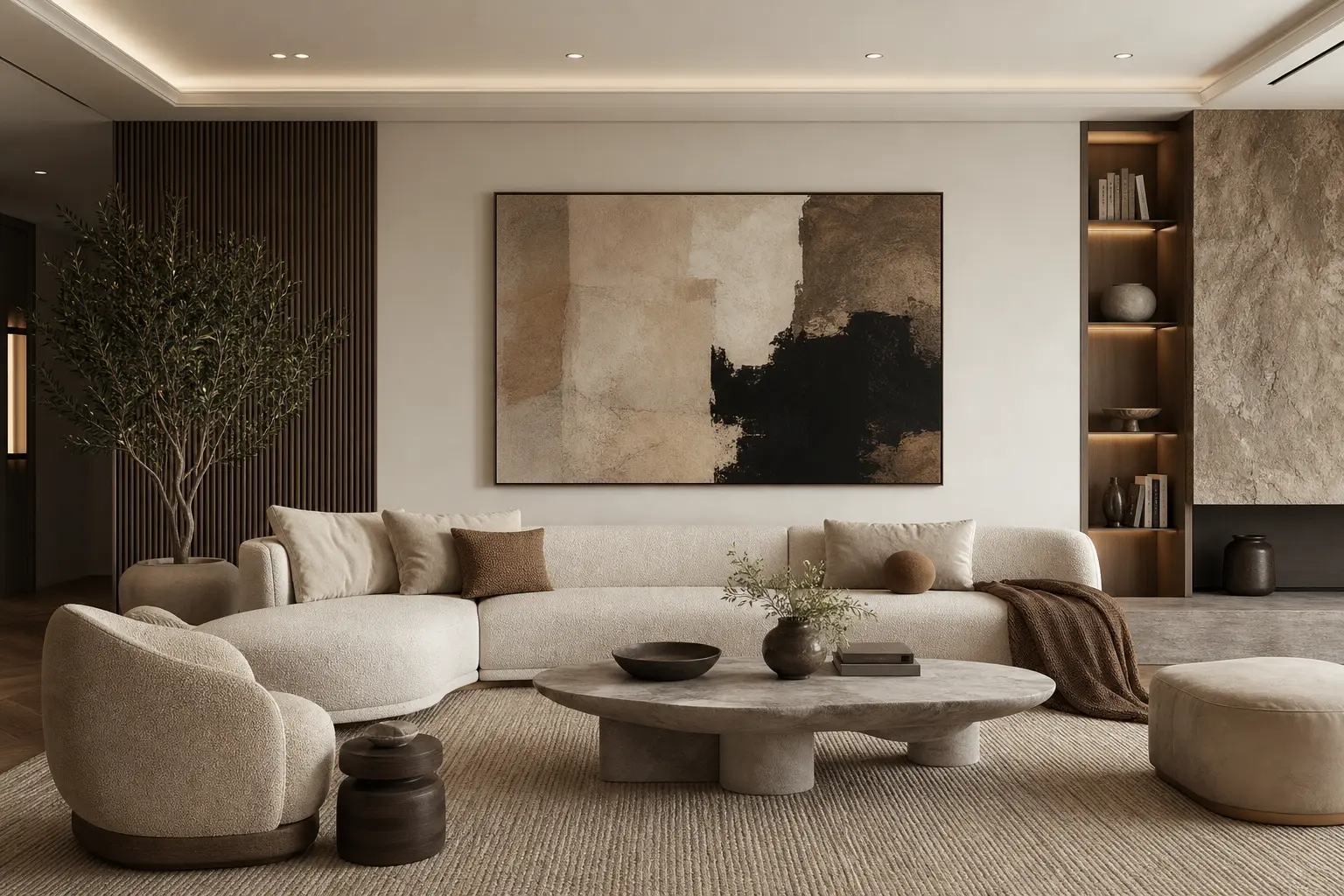 Modern Living Room Decor Ideas With Large Abstract Wall Art