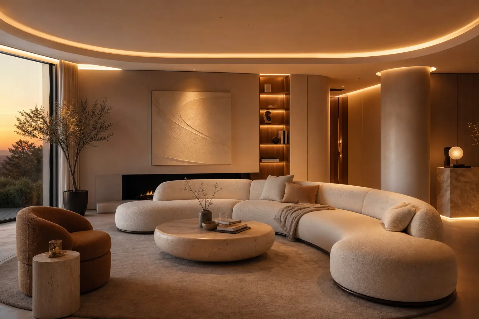 Modern Curved Sofa Living Room Design Ideas