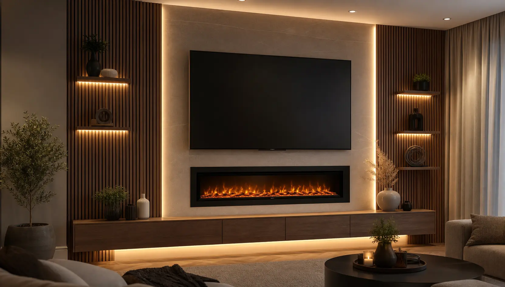 Luxury TV Wall Design Ideas with Wood Slat Panels