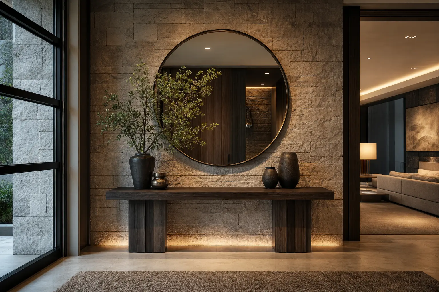 Modern Luxury Entryway Design Ideas with Stone Walls