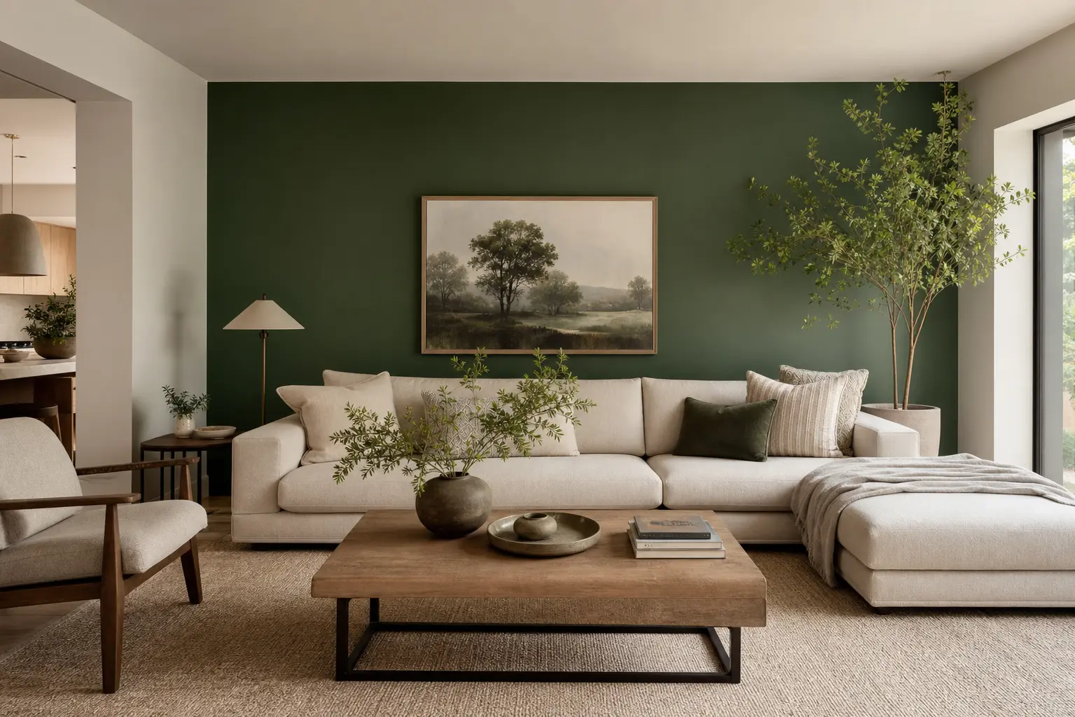 Green & Neutral Living Room Decor Ideas
