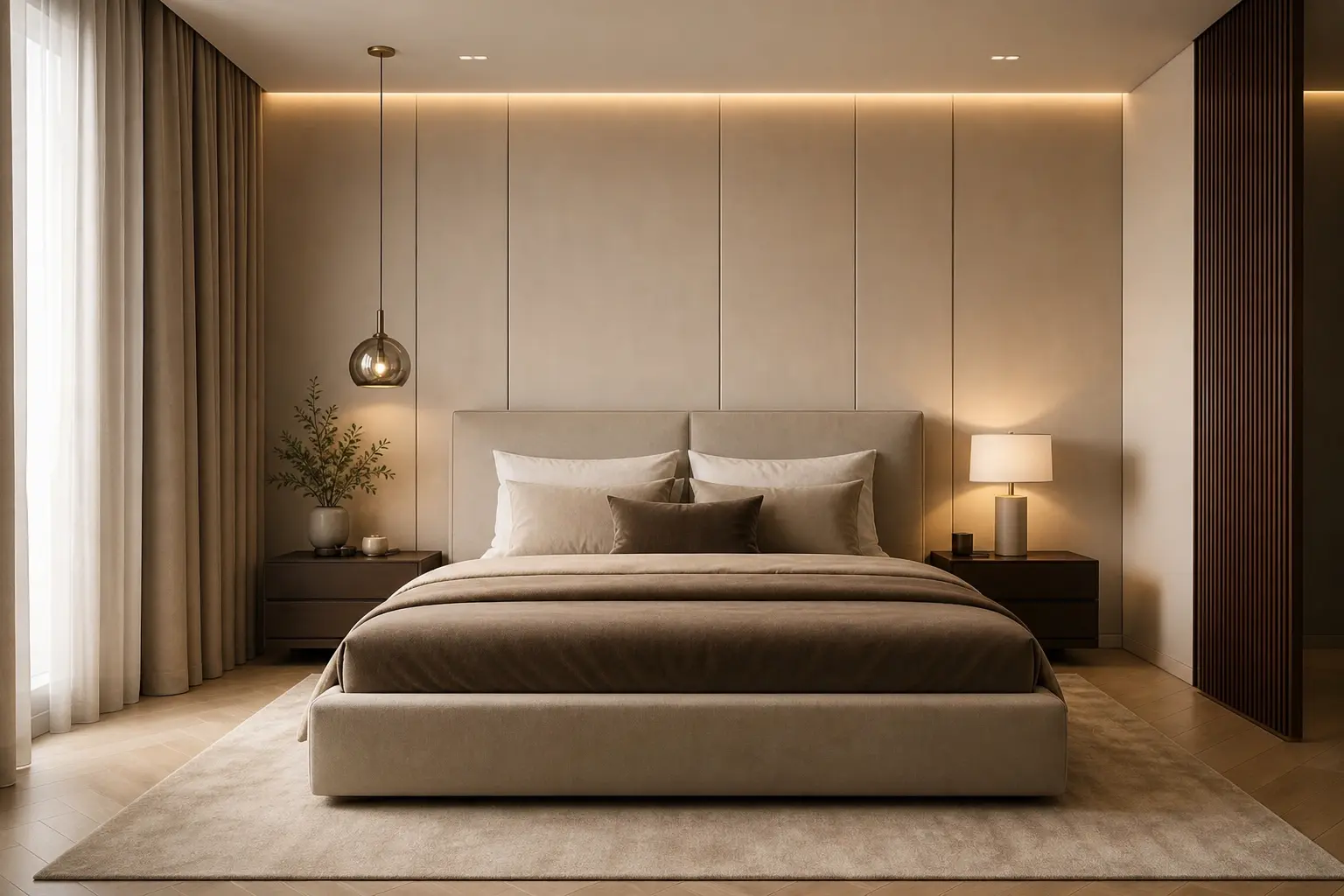 Modern Minimalist Beige Bedroom Design Ideas