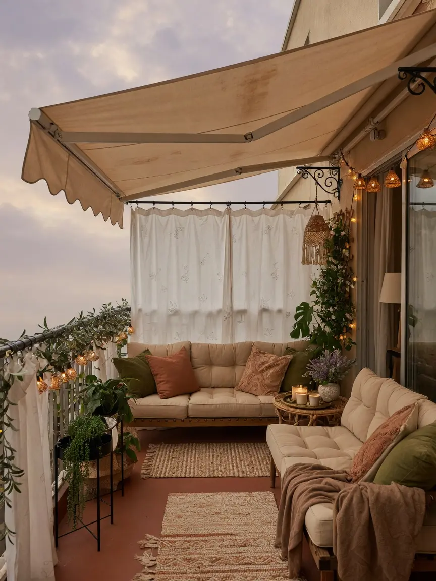 Cozy Small Apartment Balcony Ideas with Outdoor Sofas