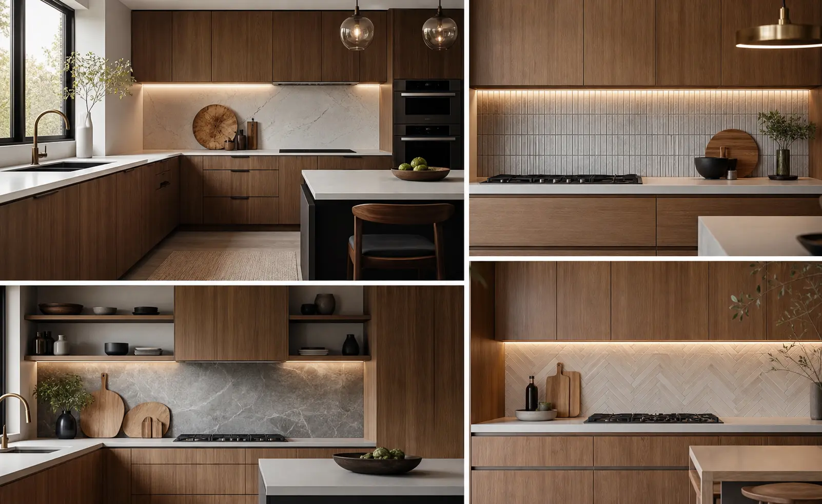 Modern L-Shaped Kitchen Ideas with Wood Cabinets