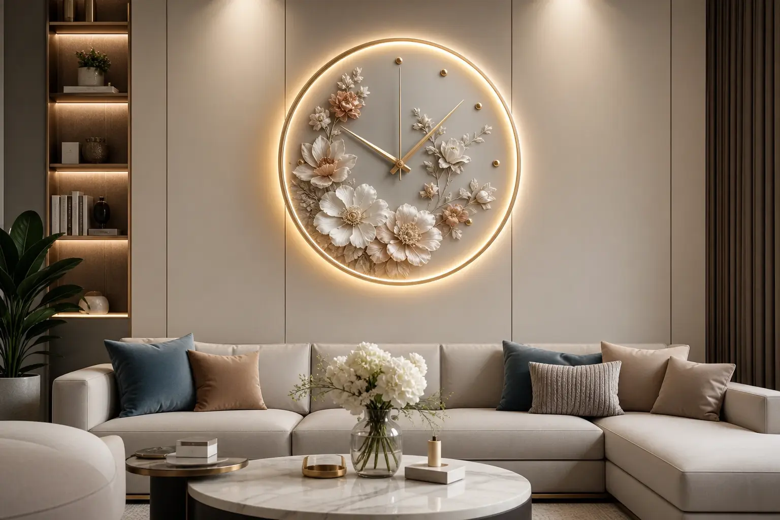 Modern Floral Wall Clock Ideas With LED Lighting