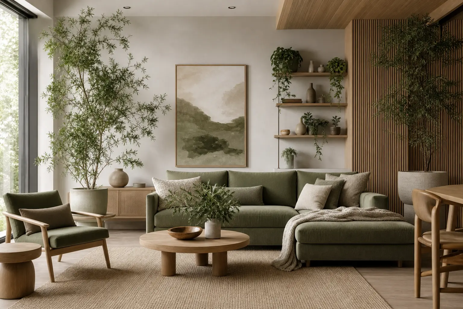 Modern Green Living Room Decor Ideas With Plants