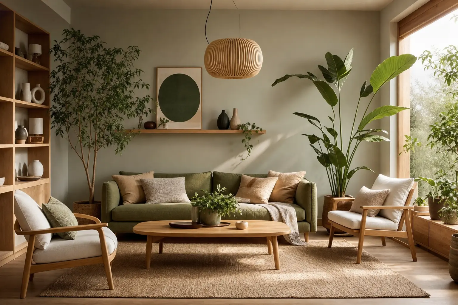 Modern Green Living Room Decor Ideas With Plants