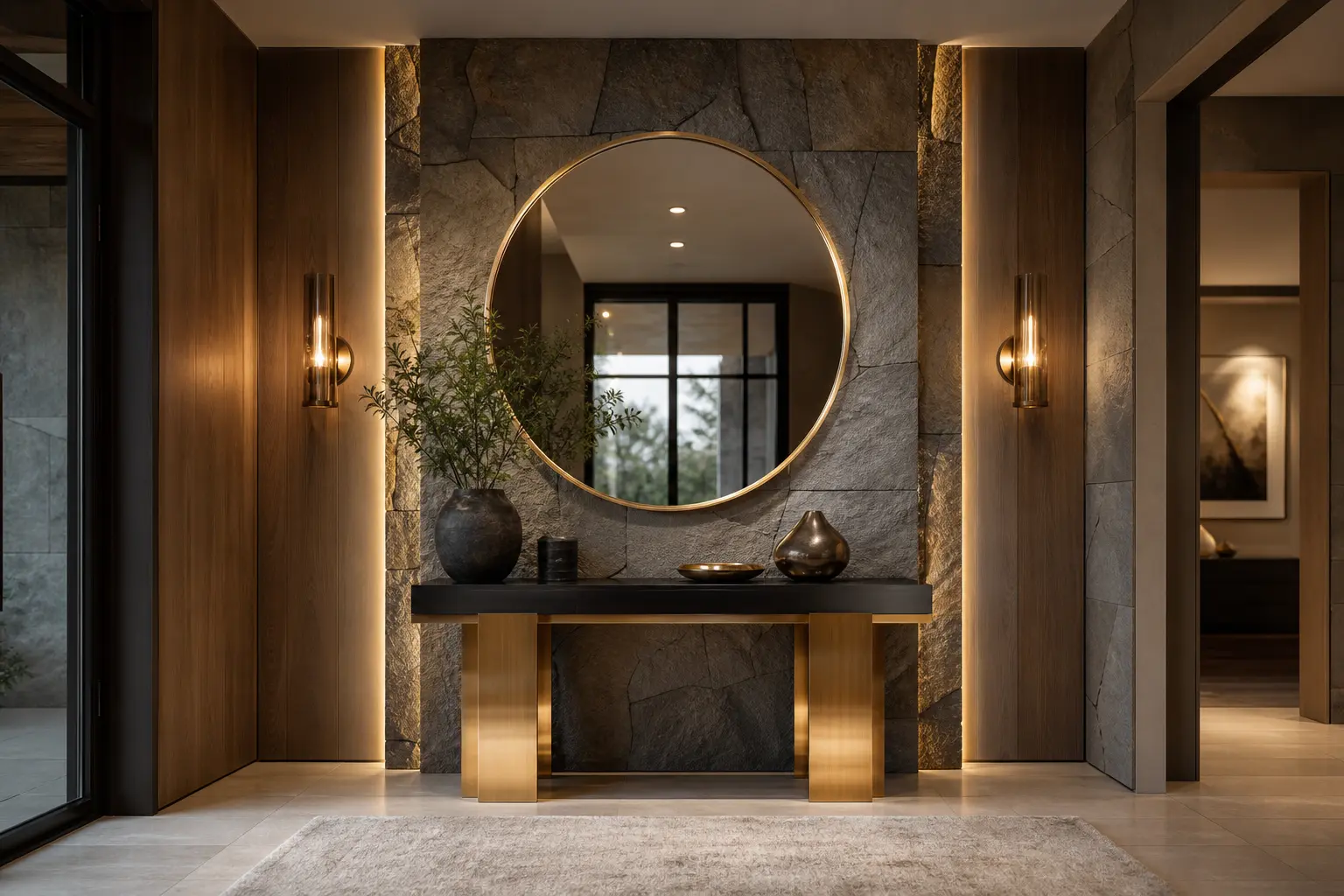 Modern Luxury Entryway Design Ideas with Stone Walls