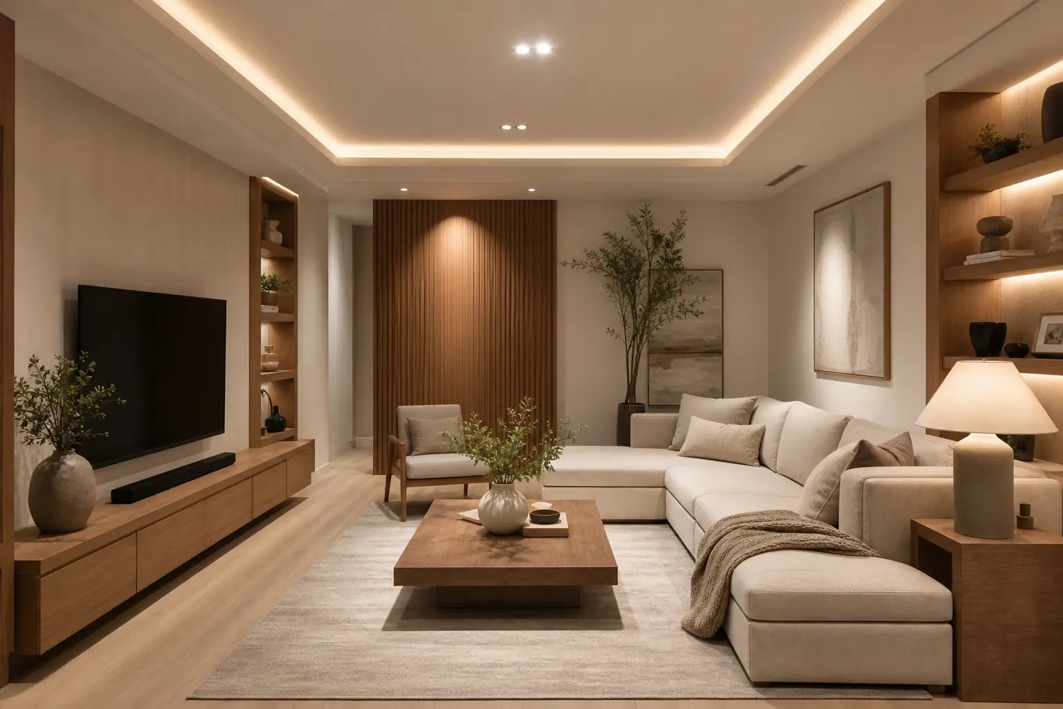 Modern Beige Minimalist Living Room Ideas