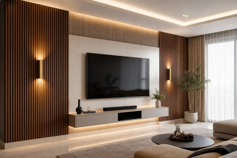 Luxury TV Wall Ideas with Fluted Wood Panels