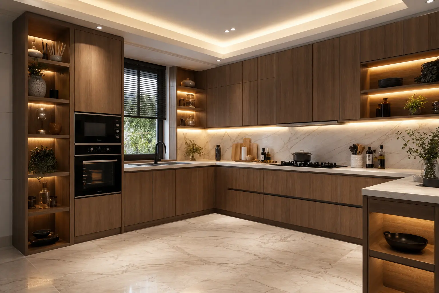 Modern L-Shaped Kitchen Ideas with Wood Cabinets