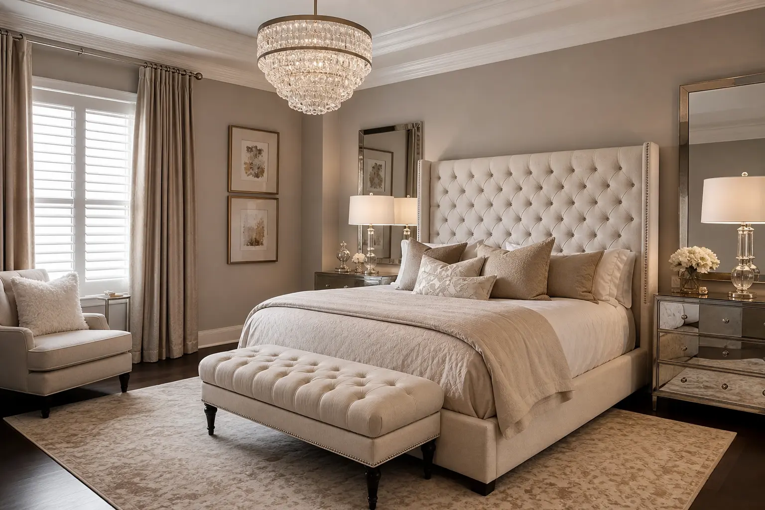 Luxury Neutral Bedroom Decor Ideas with Tufted Beds