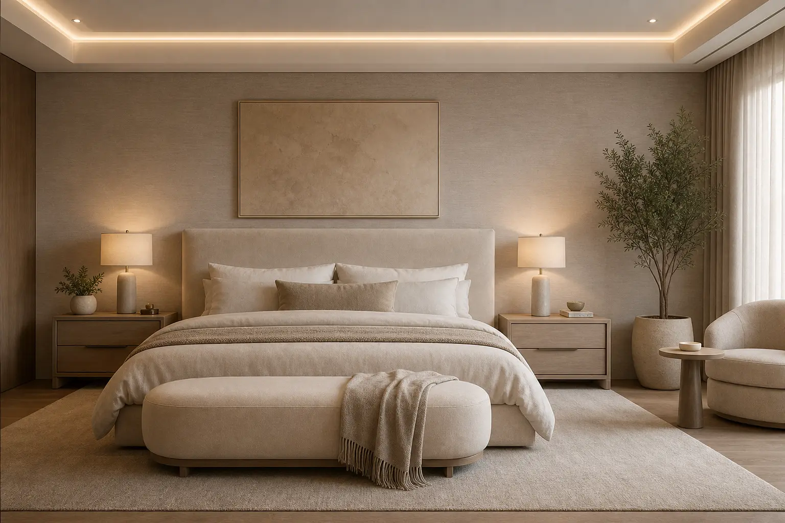 Modern Minimalist Beige Bedroom Design Ideas