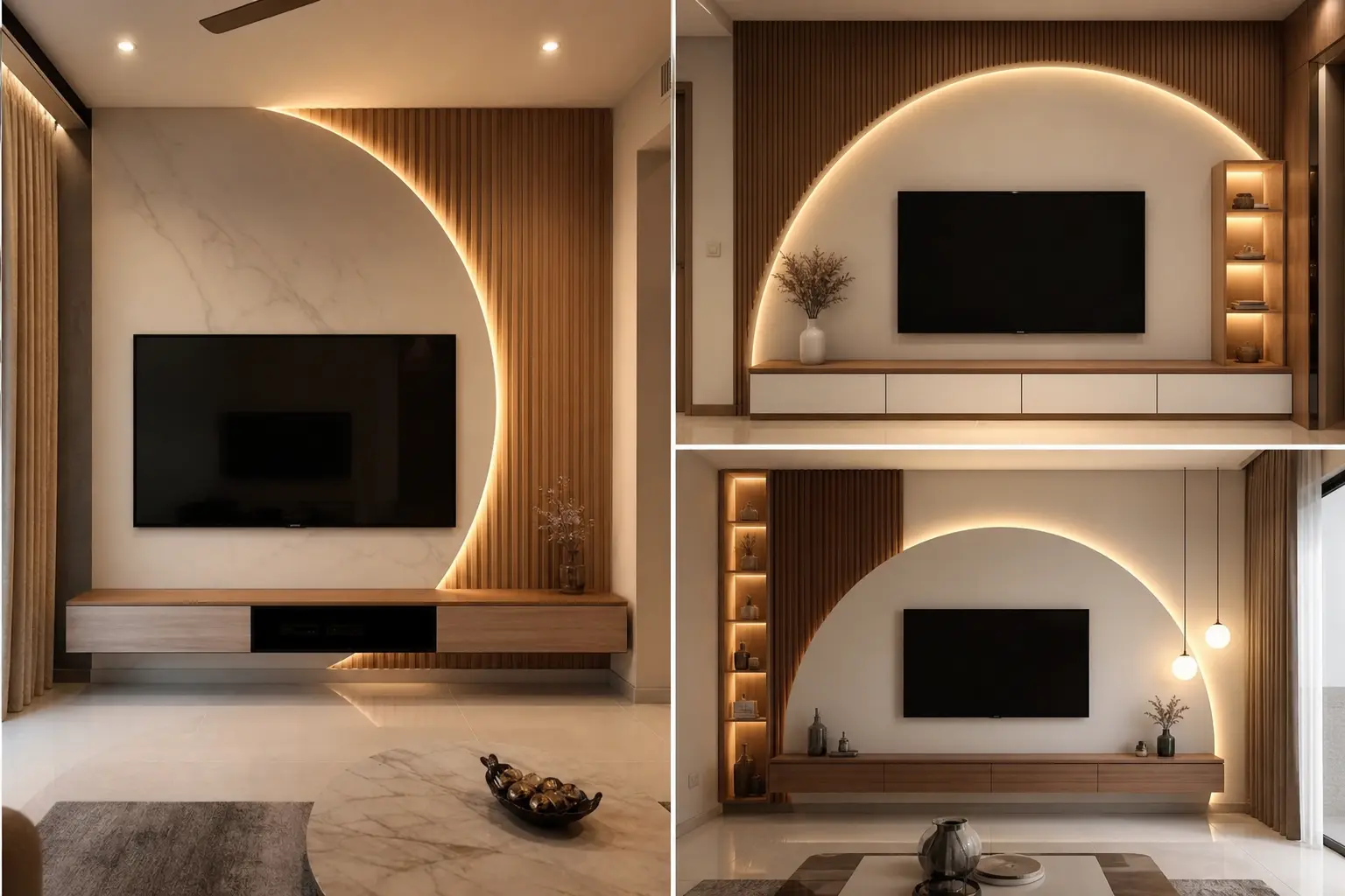 Modern TV Unit Wall Design Ideas with Semi-Circle Cove