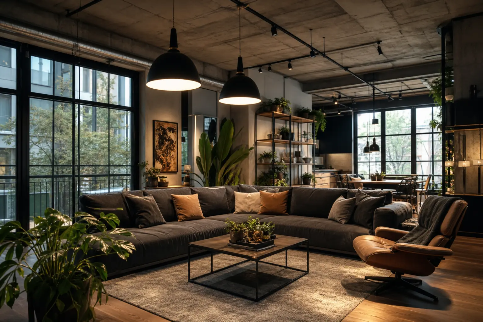 Modern Industrial Living Room Ideas with Indoor Plants