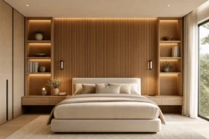 10 Modern Minimalist Bedroom Ideas with Wood Slat Accent Walls | Cozy Neutral Bedroom Design
