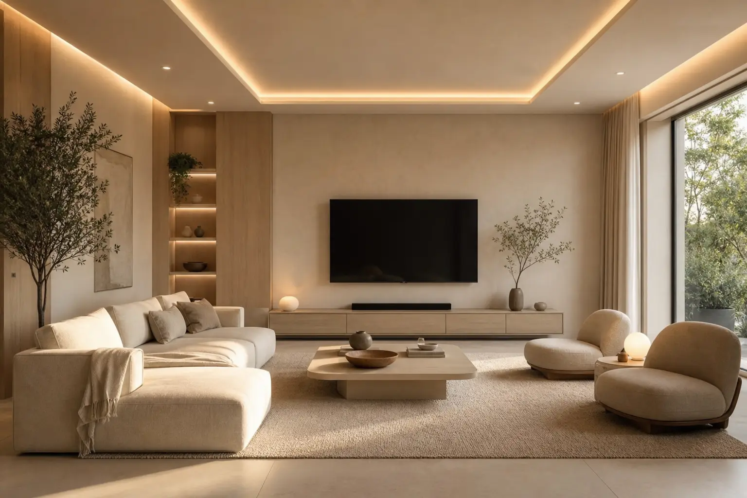 Modern Beige Minimalist Living Room Ideas