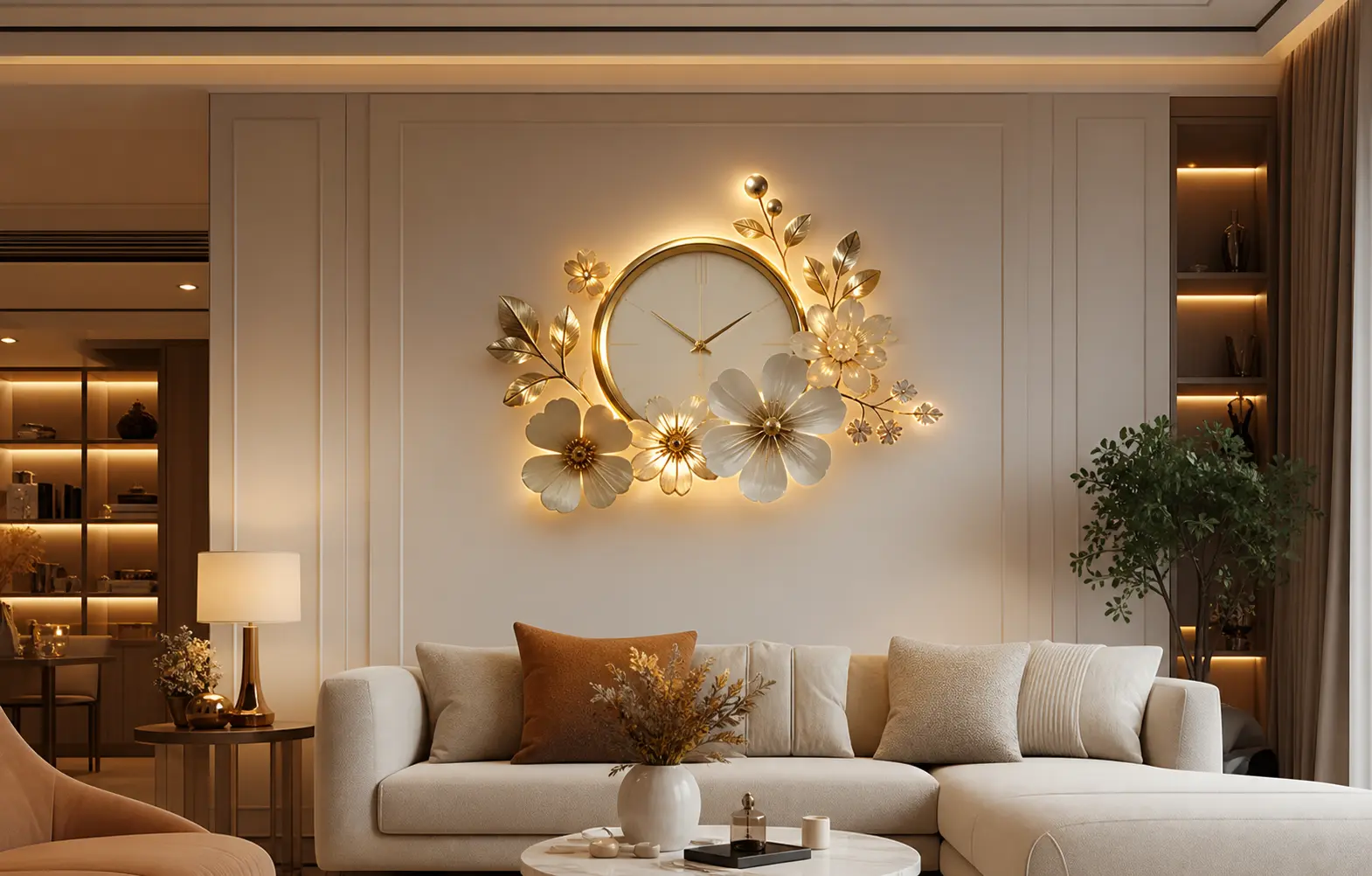 Modern Floral Wall Clock Ideas With LED Lighting