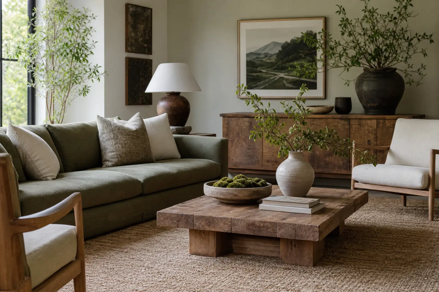 Green & Neutral Living Room Decor Ideas
