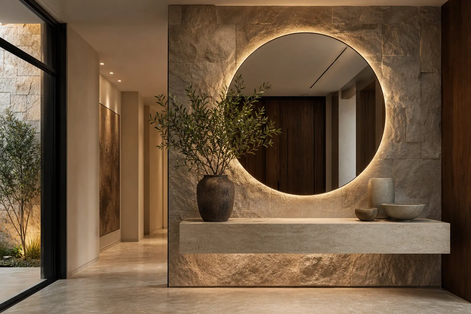 Modern Luxury Entryway Design Ideas with Stone Walls