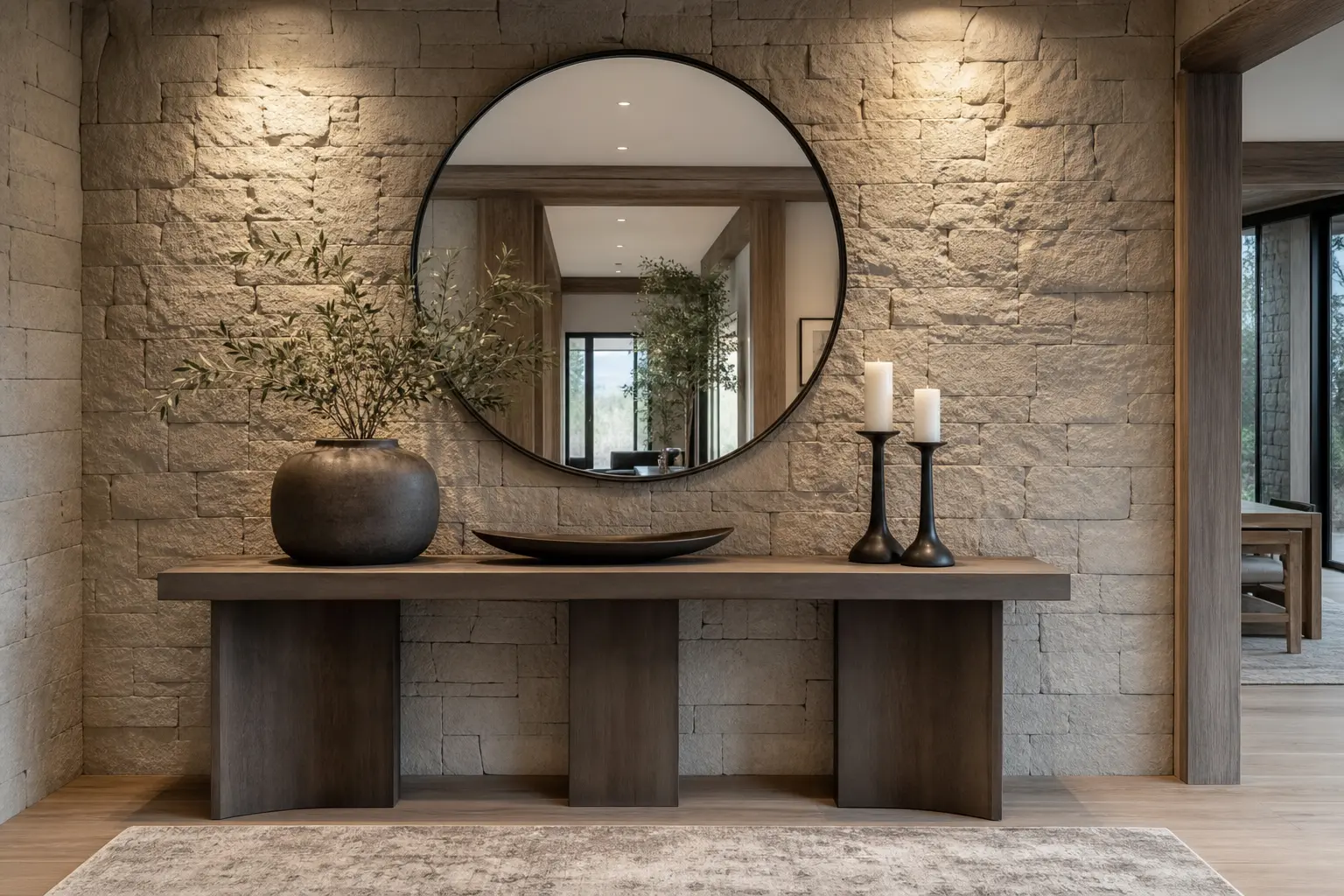 Modern Luxury Entryway Design Ideas with Stone Walls
