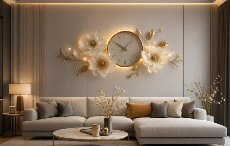 Modern Floral Wall Clock Ideas With LED Lighting