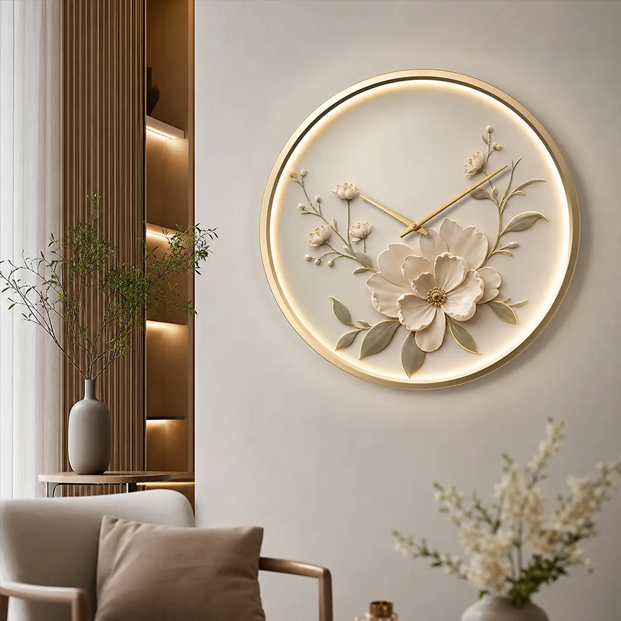 Modern Floral Wall Clock Ideas With LED Lighting