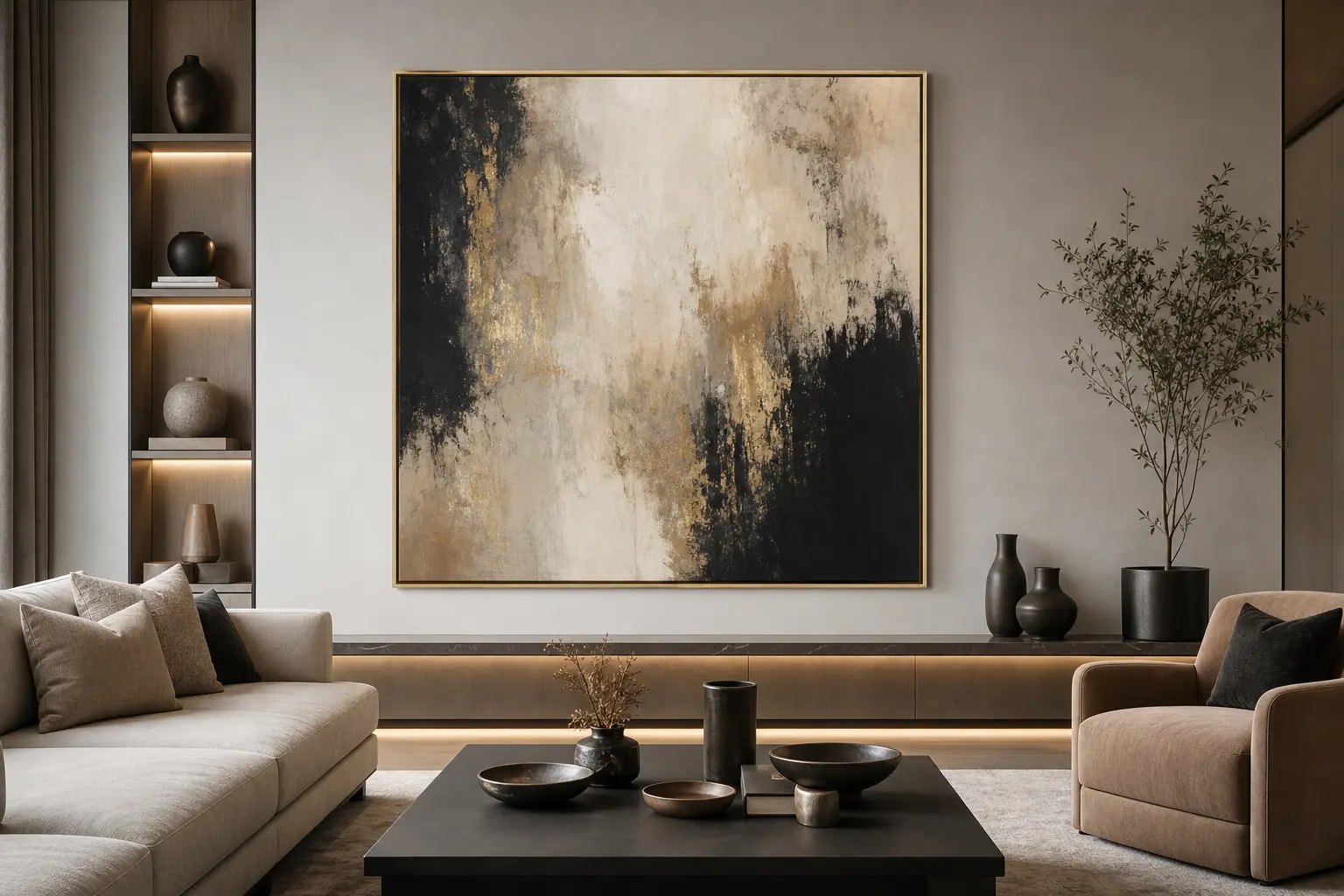 Modern Living Room Decor Ideas With Large Abstract Wall Art