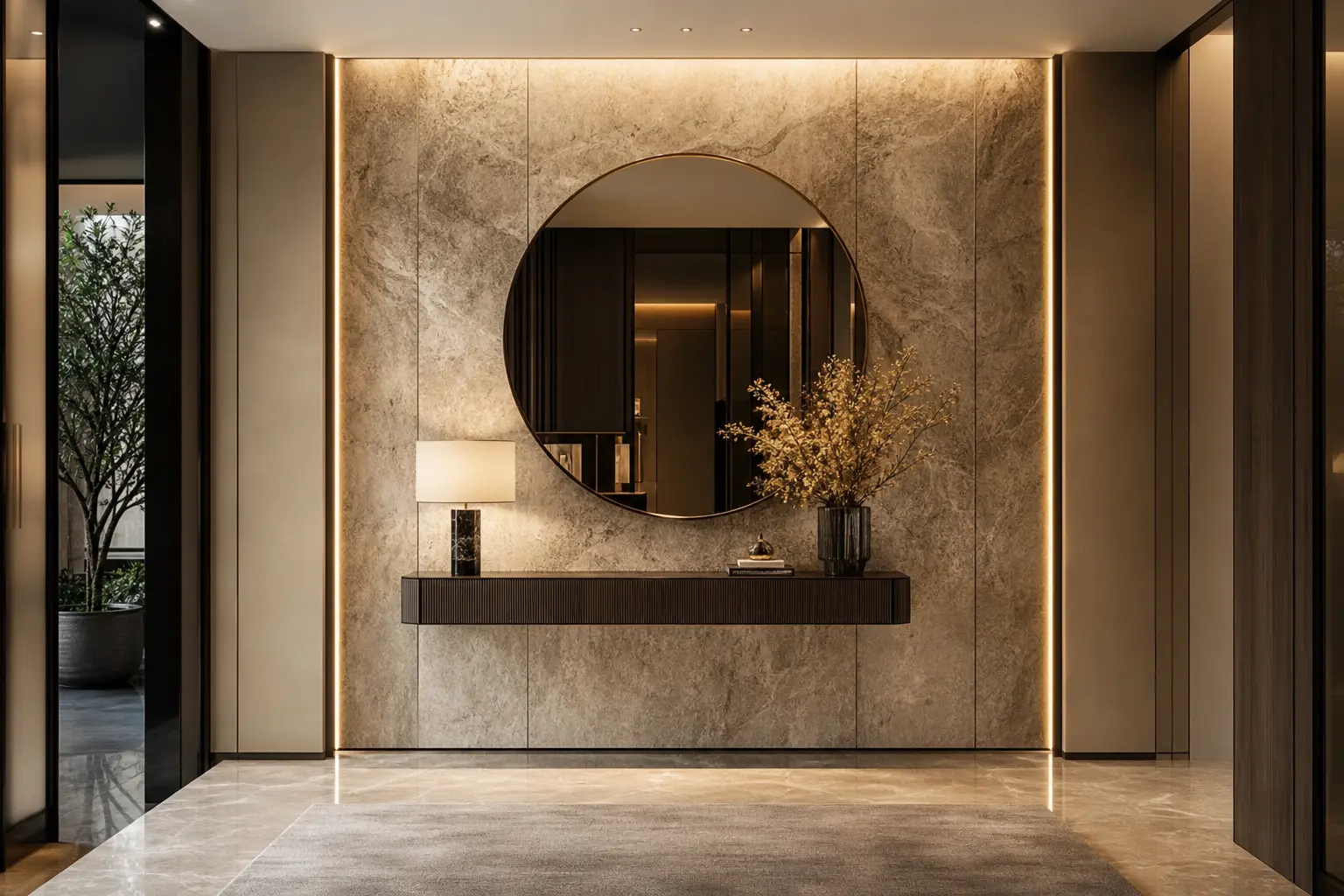 Modern Luxury Entryway Design Ideas with Stone Walls