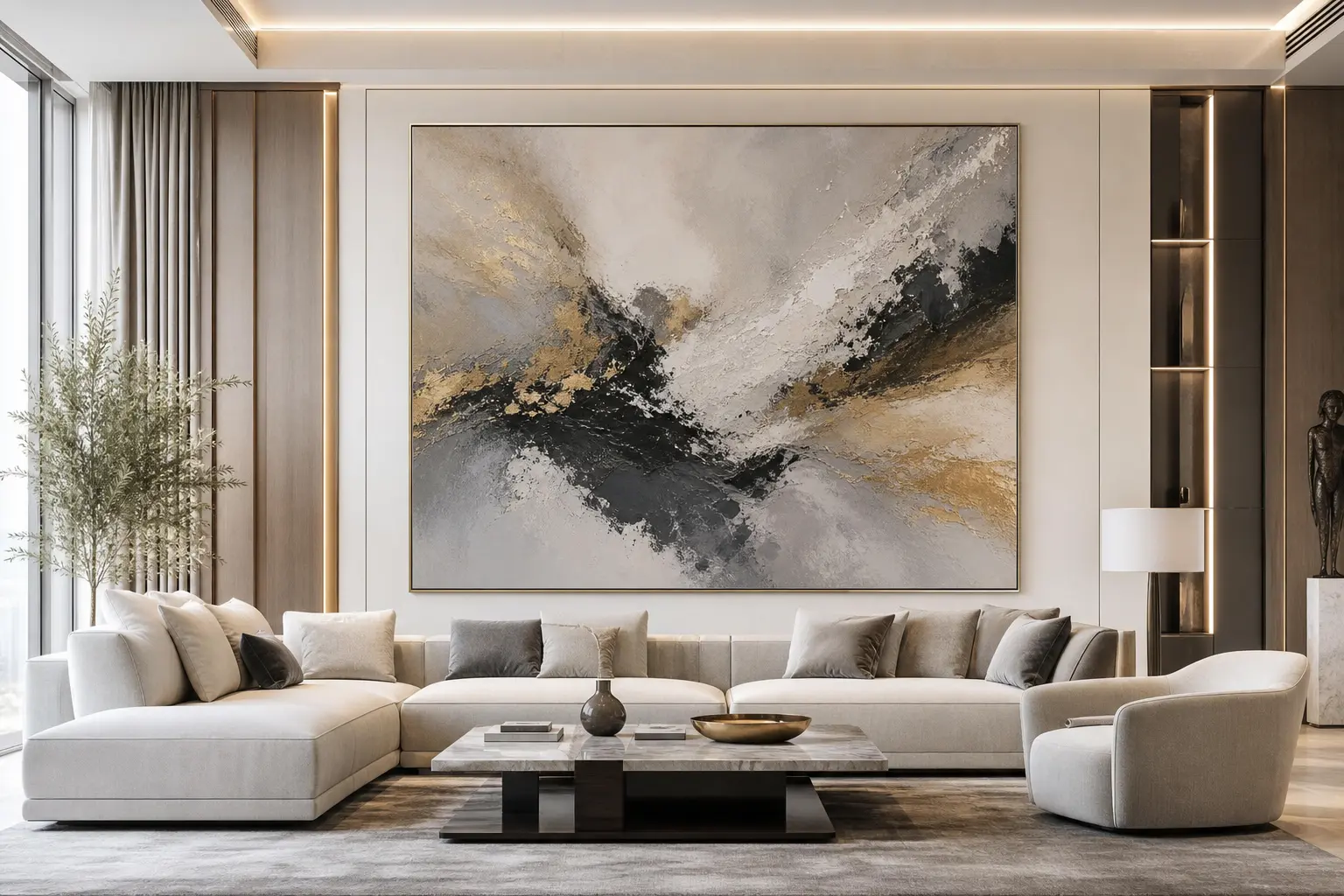 Modern Living Room Decor Ideas With Large Abstract Wall Art