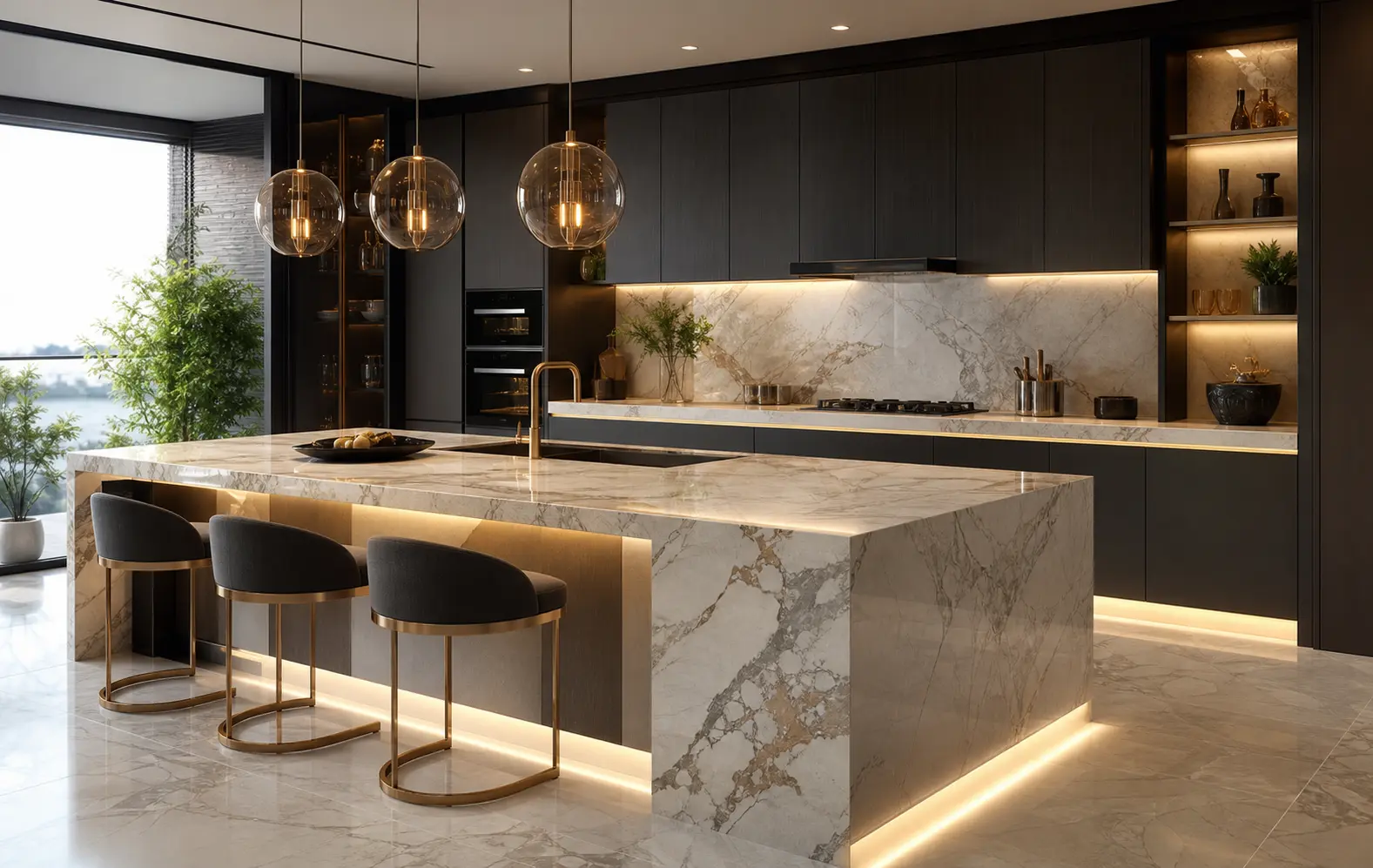 Modern Luxury Kitchen Design Ideas with Marble Islands