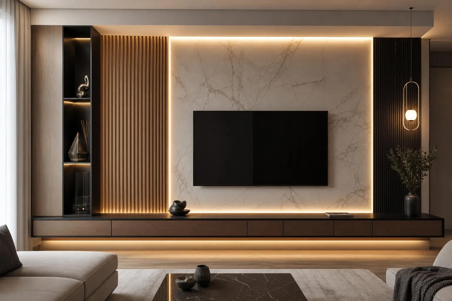 Luxury Living Room TV Wall Panel Design Ideas